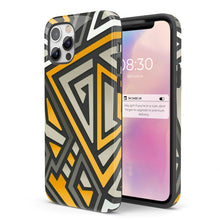 Load image into Gallery viewer, Black &amp; Yellow Geometric  - Tough iPhone Case
