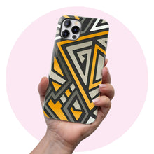 Load image into Gallery viewer, Black &amp; Yellow Geometric  - Tough iPhone Case
